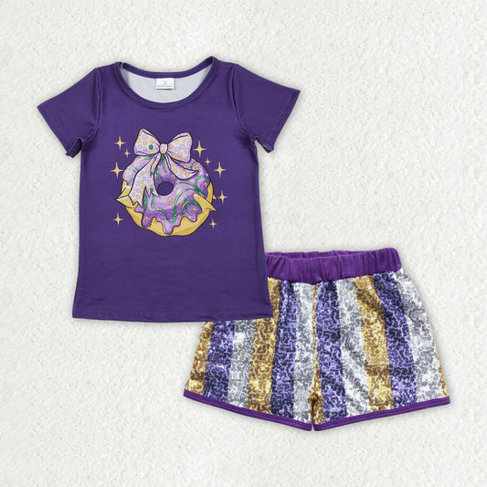 Sibling Baby Girls Mardigras Top Sequin Stripe Shorts Clothes Sets