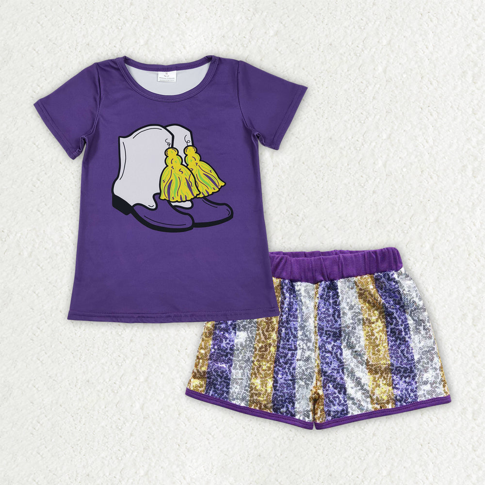 Sibling Baby Girls Mardigras Top Sequin Stripe Shorts Clothes Sets