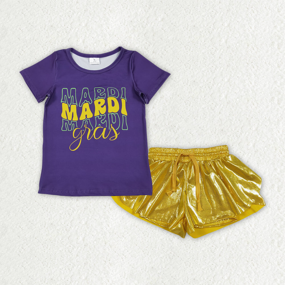 Sibling Baby Girls Short Sleeve Mardigras Top Ruffle Shorts Clothes Sets
