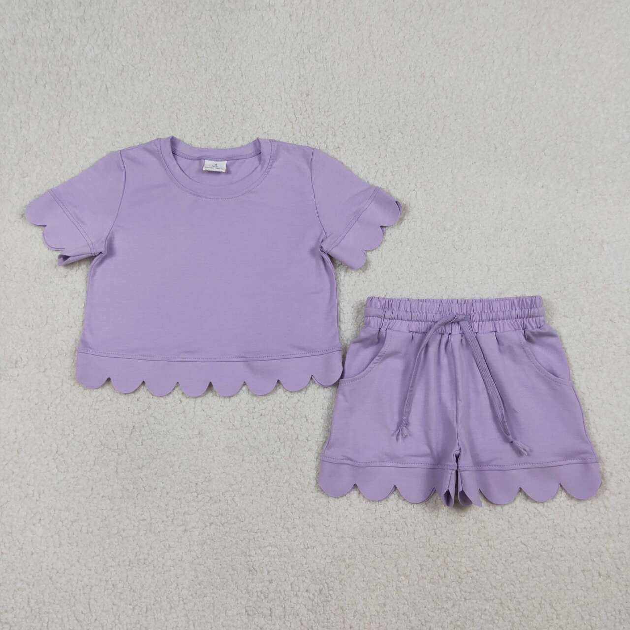 Adult Women Short Sleeve Shirts Top Pockets Short Scallop Clothes Set