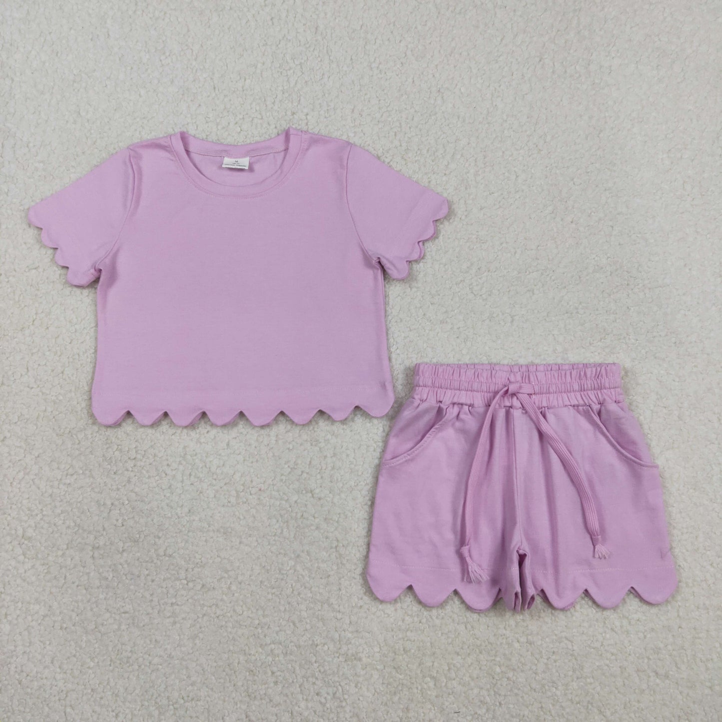 Sibling Baby Girls Scallop Short Sleeve Top Pockets Shorts Clothes Sets