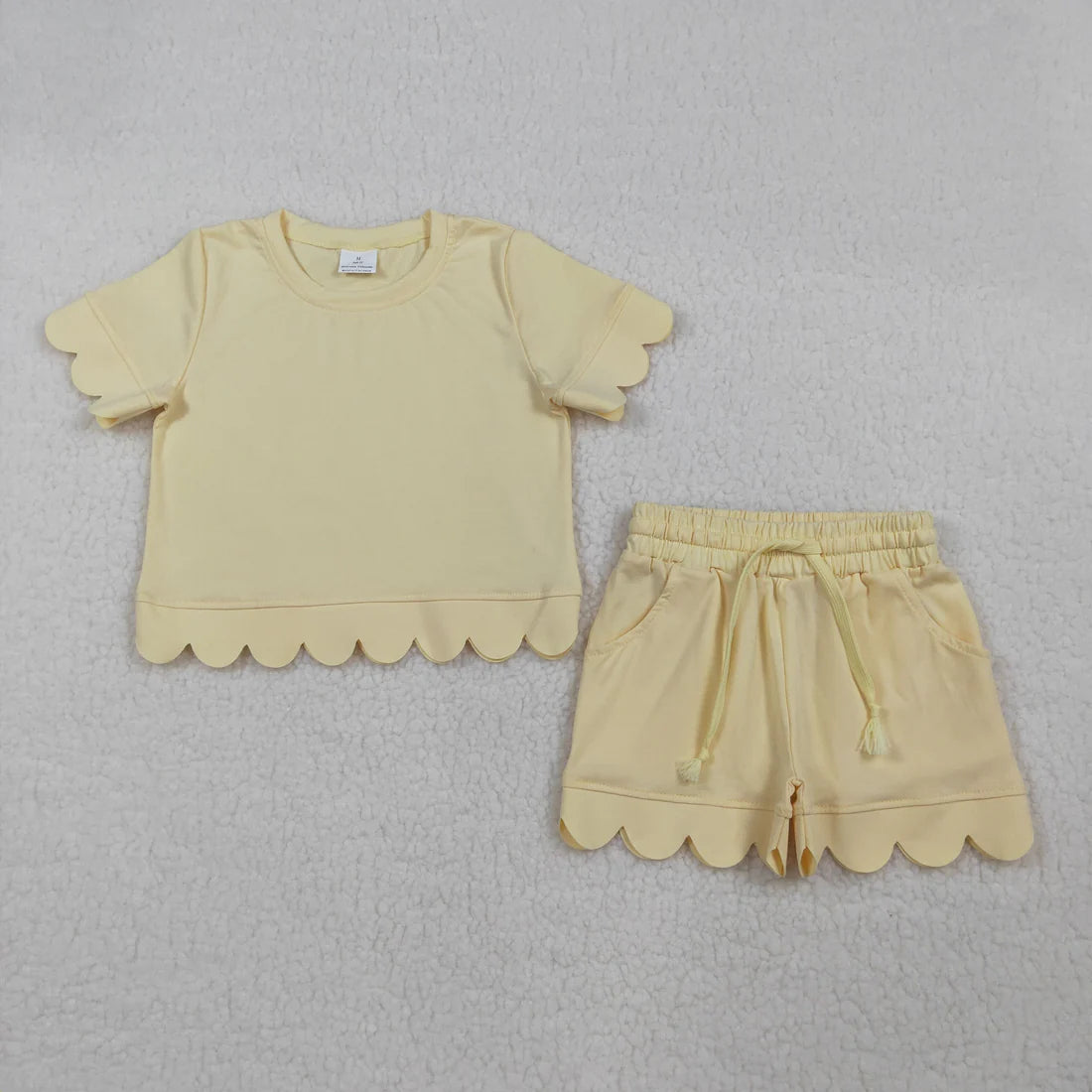 Sibling Baby Girls Cotton Scallop Short Sleeve Top Pockets Shorts Clothes Sets