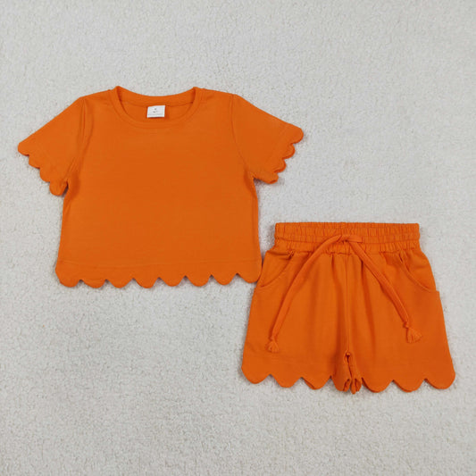 Sibling Baby Girls Scallop Short Sleeve Top Pockets Shorts Clothes Sets