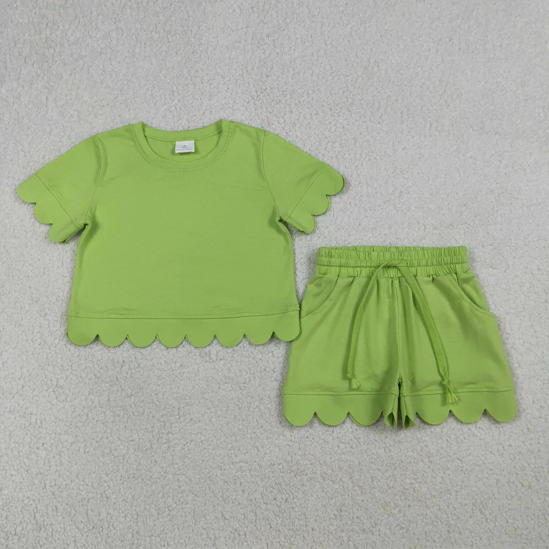 Sibling Baby Girls Cotton Scallop Short Sleeve Top Pockets Shorts Clothes Sets
