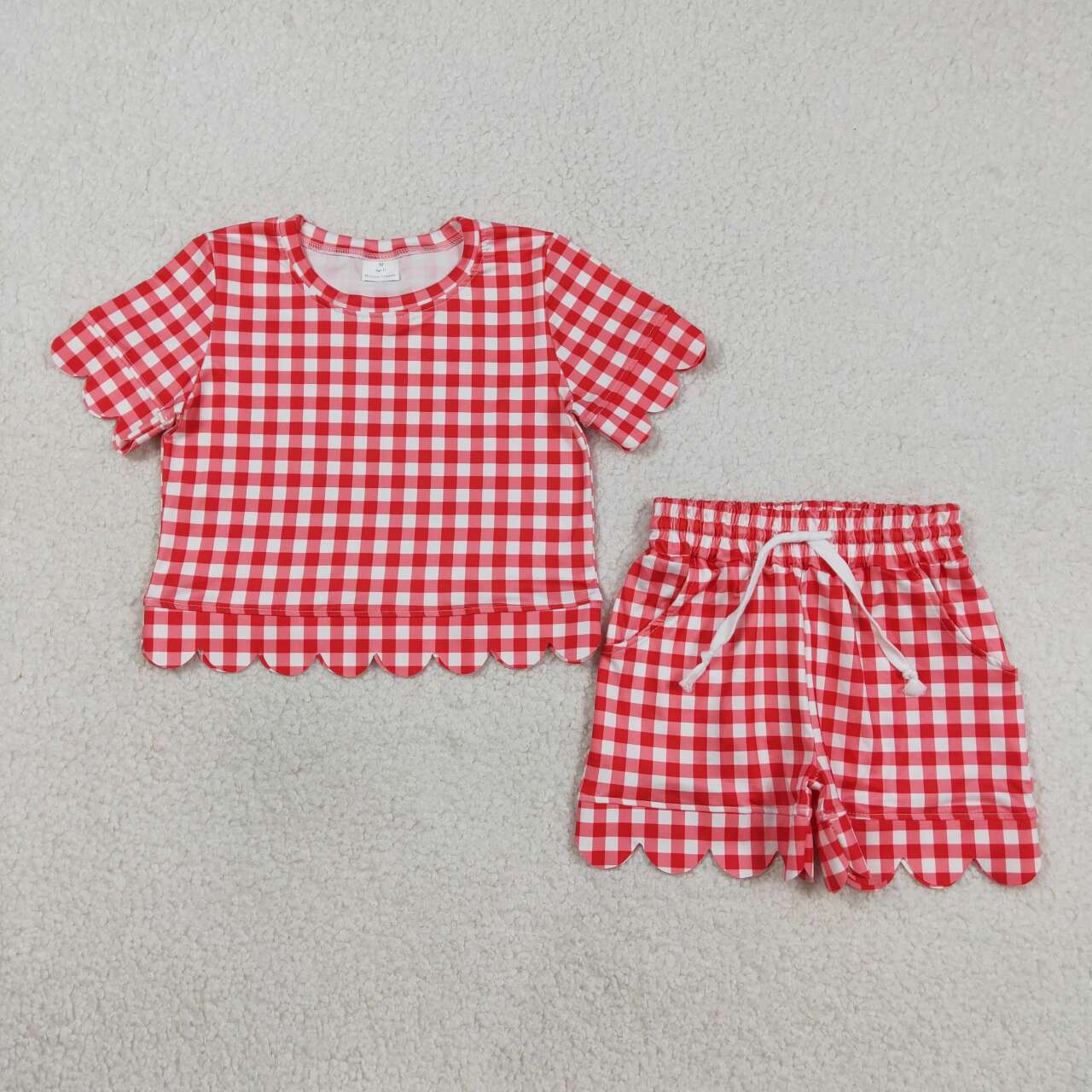 Baby Girls Summer Red Gingham Scalloped Sets