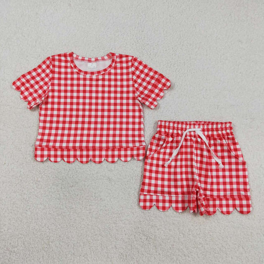 Baby Girls Summer Red Gingham Scalloped Sets