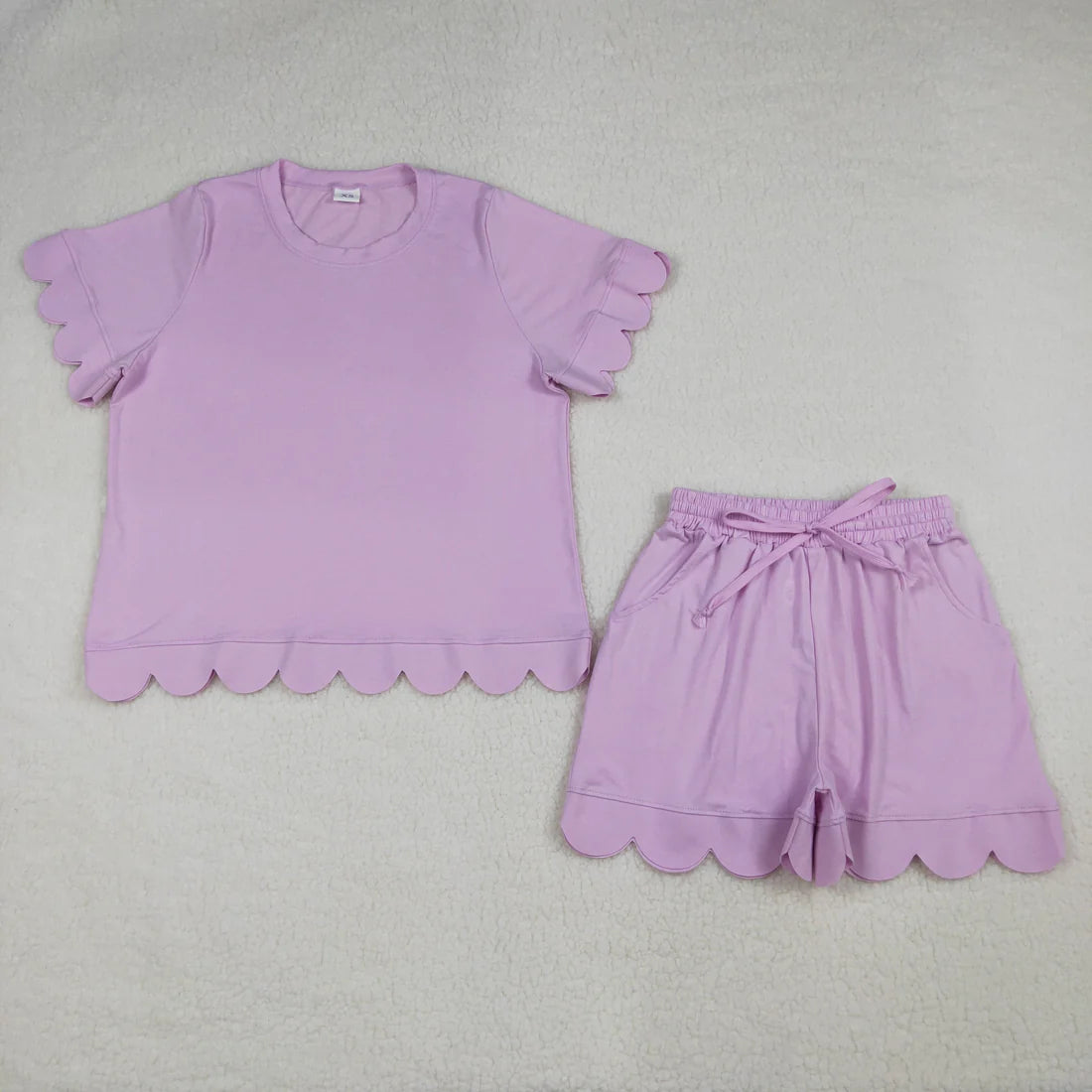 Adult Women Short Sleeve Shirts Top Pockets Short Scallop Clothes Set