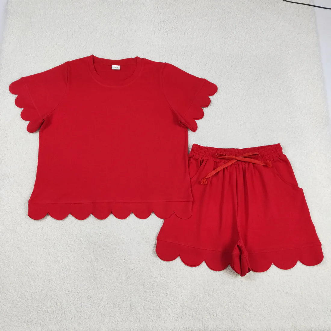 Adult Women Short Sleeve Shirts Top Pockets Short Scallop Clothes Set