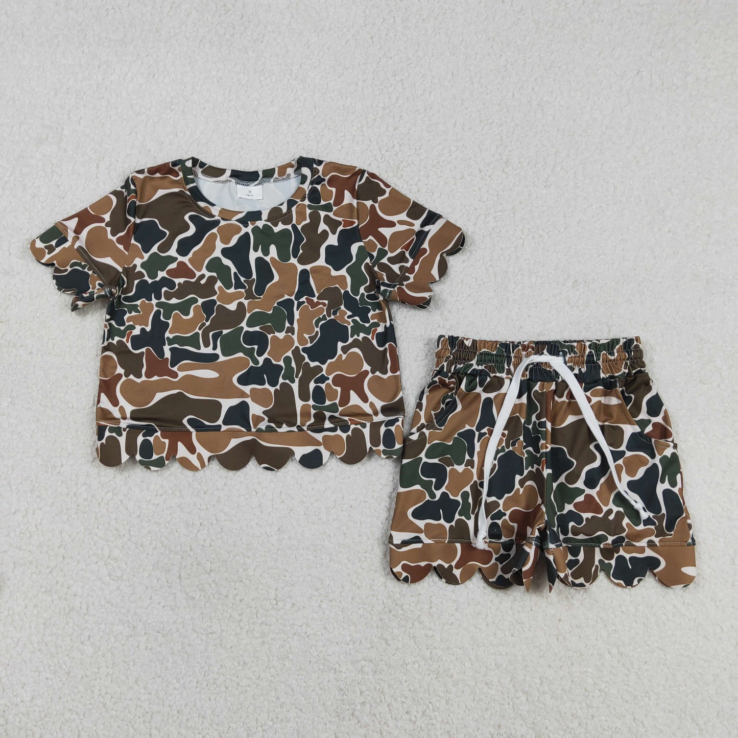 Sibling Baby Girls Camo Short Sleeve Top With Shorts Scalloped Sets