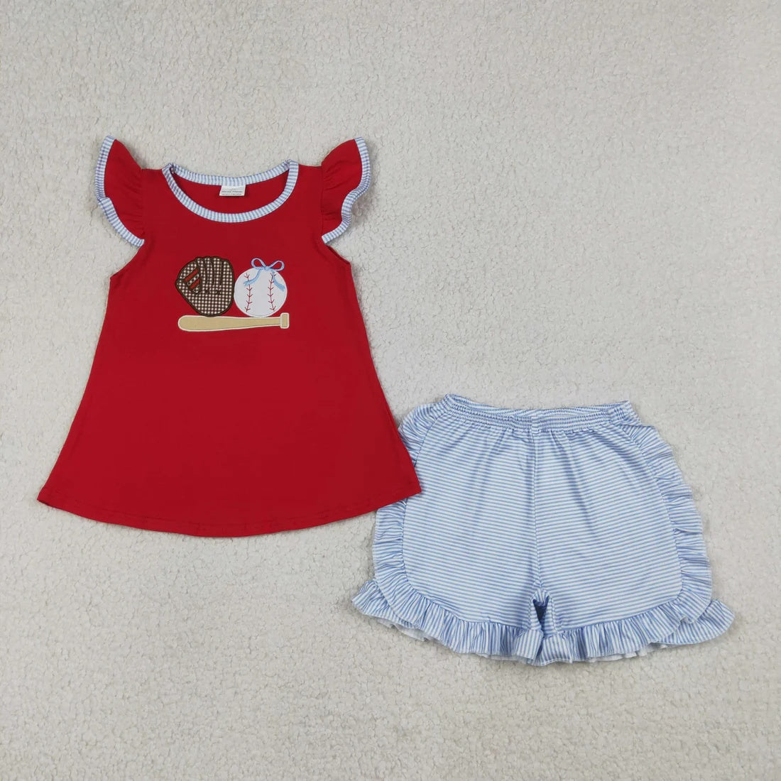 Sibling Boys Baby Girls Baseball Embroidery Top +Striped Shorts Outfit