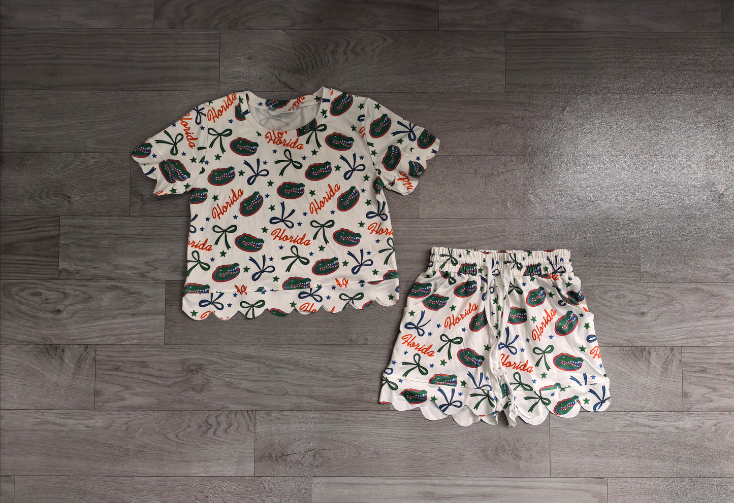 Preorder Teams Florida Star & Bow Baby Girls Summer Scallop Clothes Set