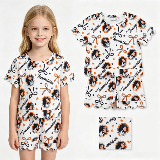GSSO3251 Teams Tennessee Star & Bows Scallop Edge Shorts Girls Summer Clothes Set