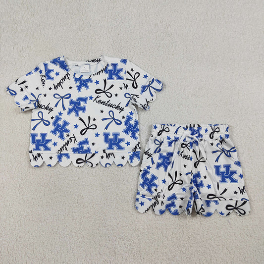 GSSO3255 Teams Kentucky Bows Print Shorts Girls Summer Scallop Clothes Set