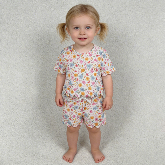 GSSO3269 Colorful Flowers Scallop Shorts Set - Girls’