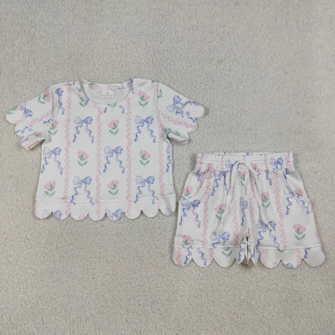 Sibling Baby Girls Colorful Flowers Top Pockets Shorts Scallop Clothes Sets