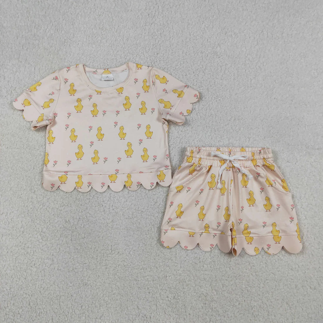 Sibling Baby Girls Colorful Flowers Top Pockets Shorts Scallop Clothes Sets