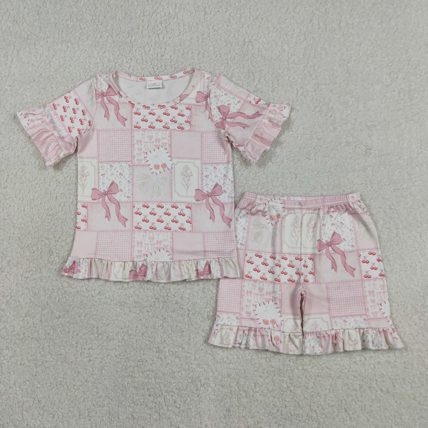 Sibling Girls Short Sleeve Top with Shorts Set With Ruffle