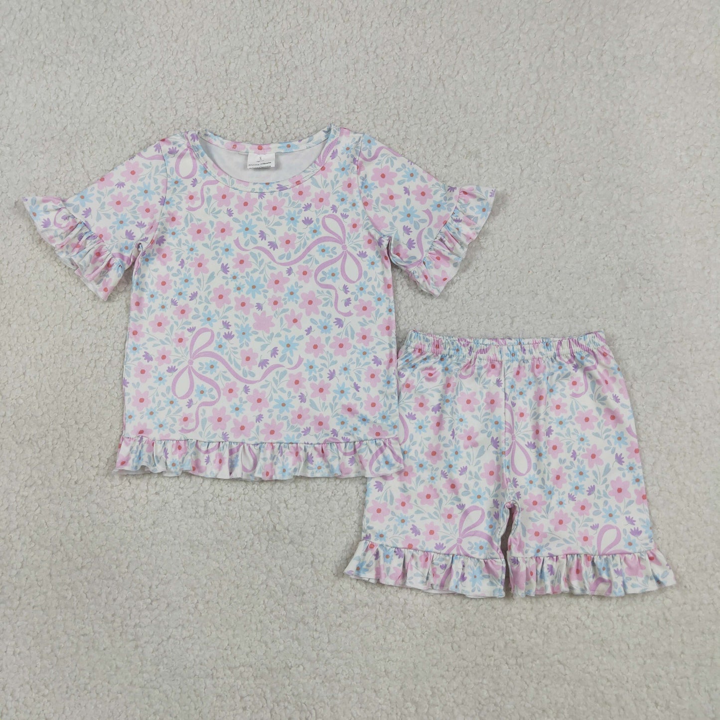 Sibling Baby Girls Floral Bow Print Ruffle Shorts Summer Outfits