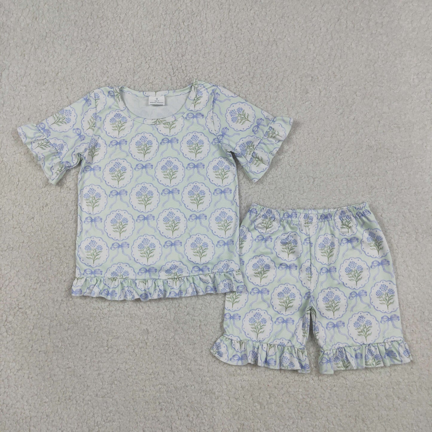 Sibling Baby Girls Floral Bow Print Ruffle Shorts Summer Outfits