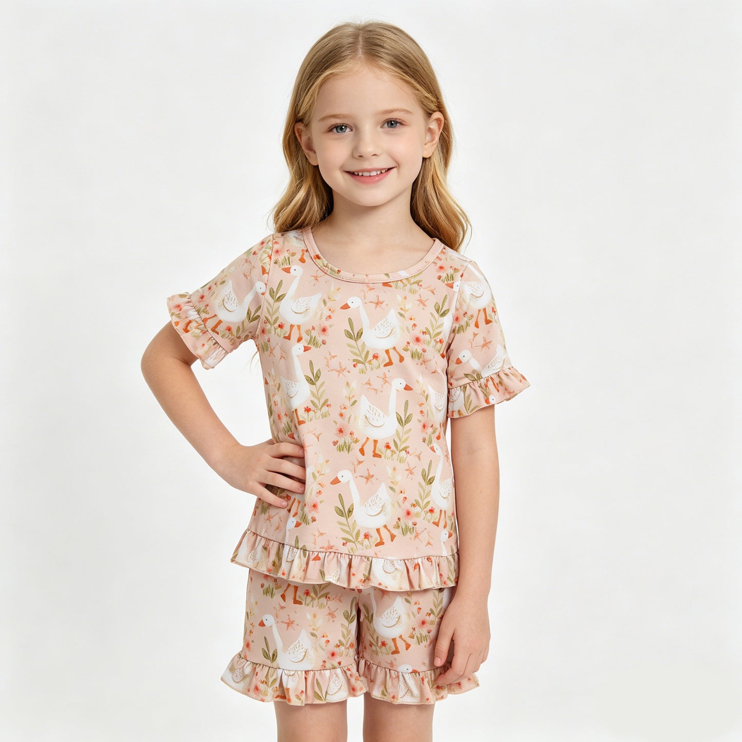 Baby Girls Floral Goose Floral Shorts Outfit