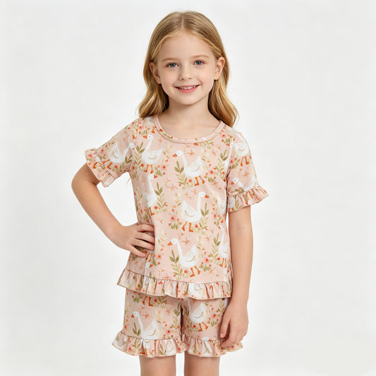 Baby Girls Floral Goose Floral Shorts Outfit