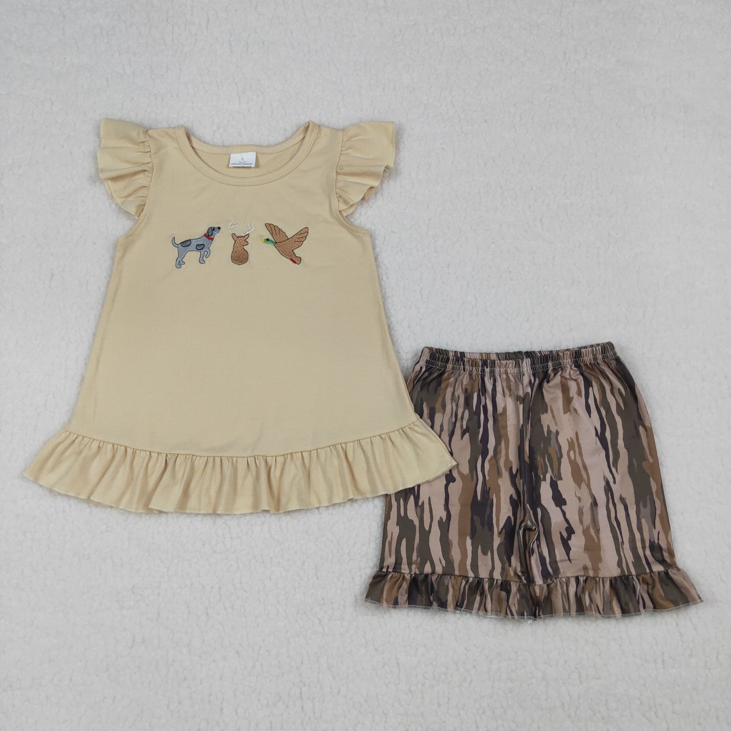 Sibling Girls Boys Hunting Deer Duck Camo Shorts Set +Romper
