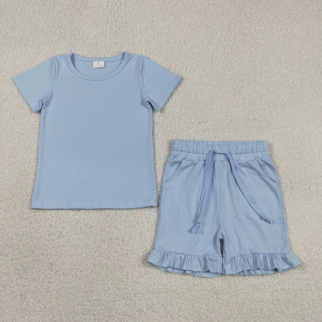 Sibling Baby Girls Short Sleeve Cotton Shirts Top Pockets Ruffle Short Clothes Sets