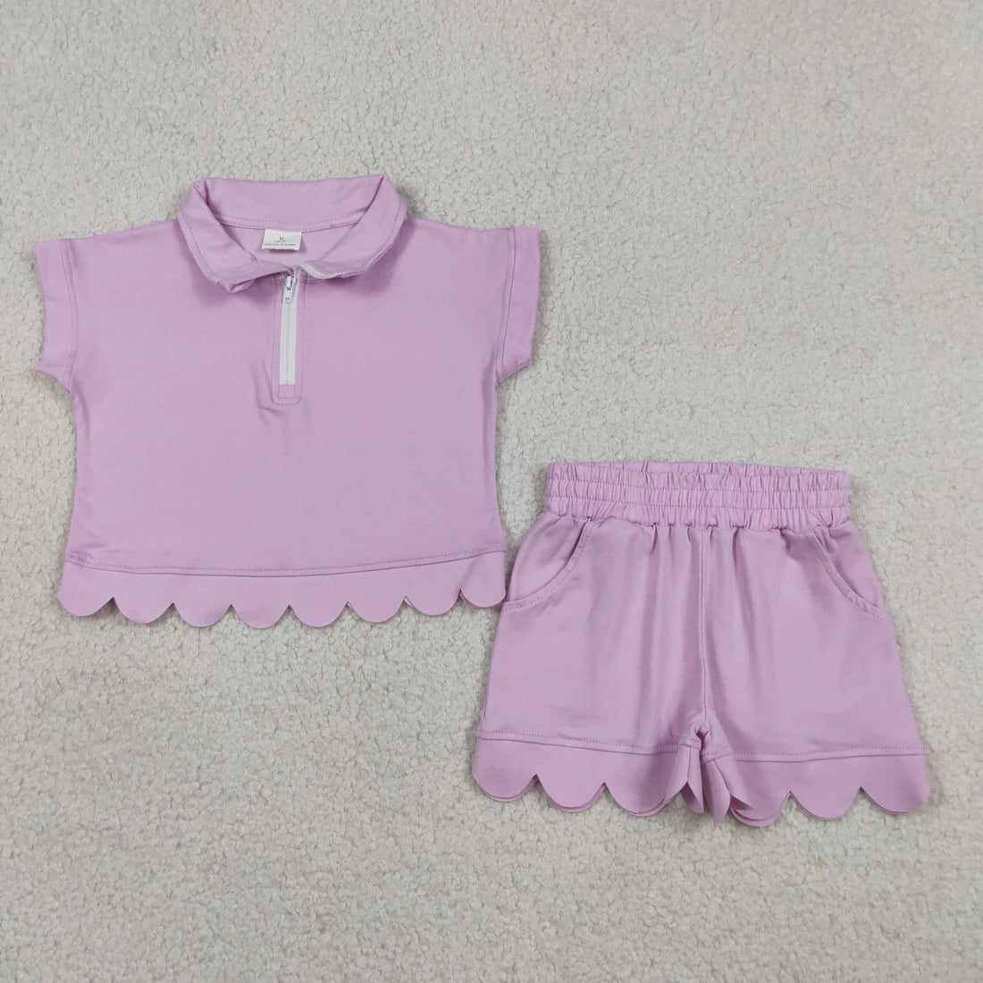 5 Colors Zipper Top Pockets Shorts Girls Summer Scallop Cotton Clothes Set Sisters Wear