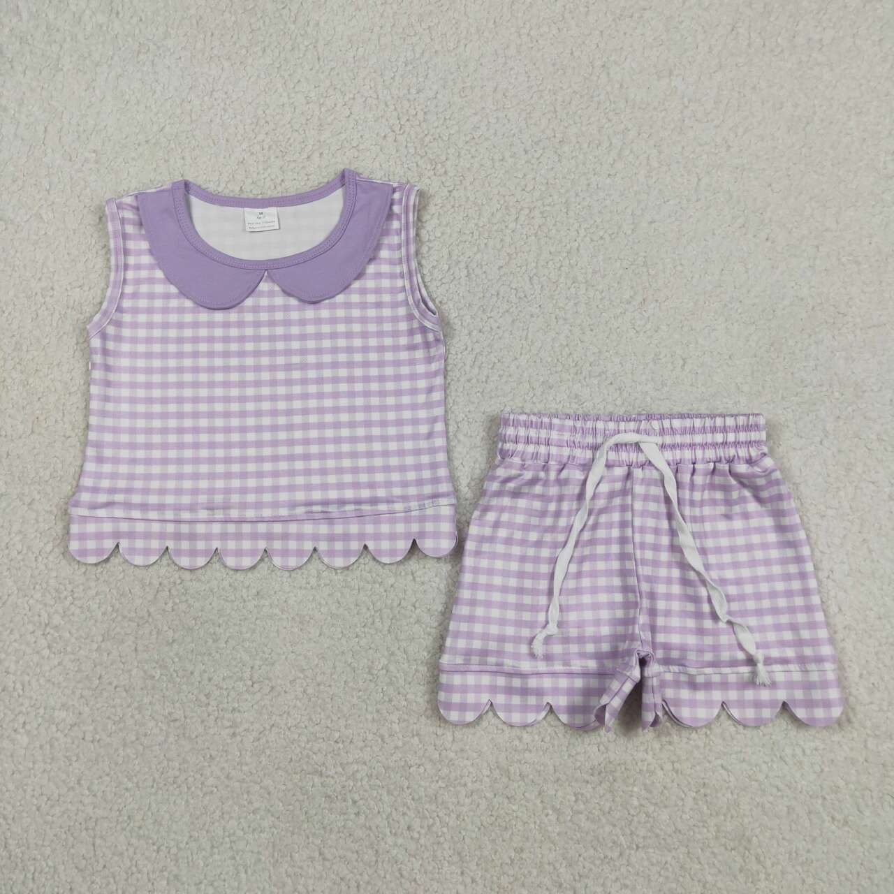 Sibling Baby Girls Gingham Sleeveless Top with Shorts Scalloped Sets