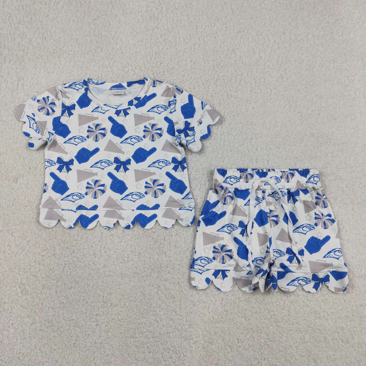 8 Colors Teams Stars & Bows Print Girls Scallop Summer Clothes Set Sisters Wear
