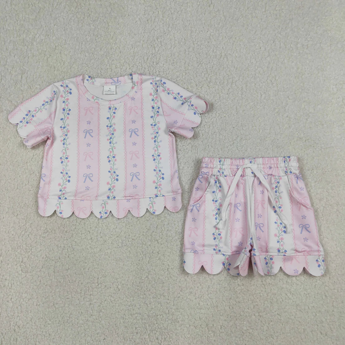 Sibling Baby Girls Colorful Flowers Top Pockets Shorts Scallop Clothes Sets