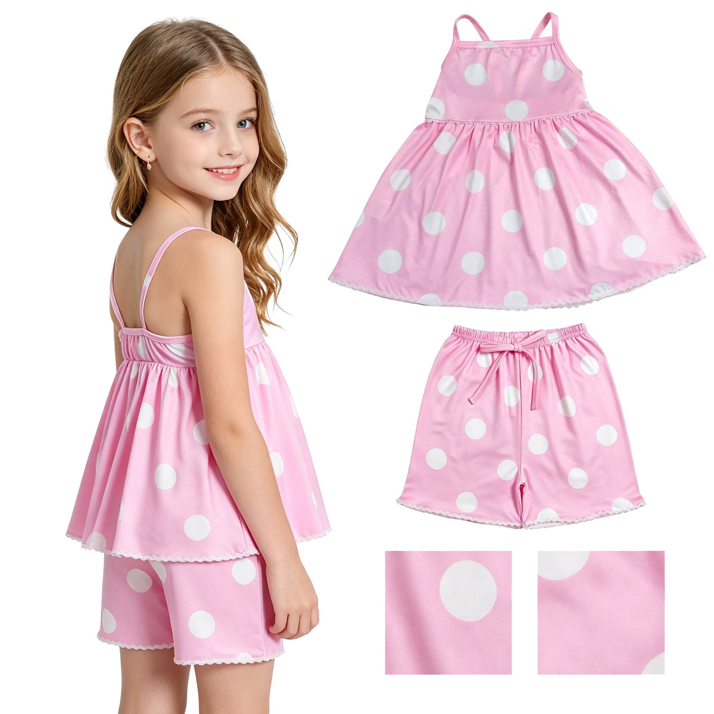 GSSO3417 Baby Girls Pink Polka Dot Strap Tunic Top With Shorts Outfit