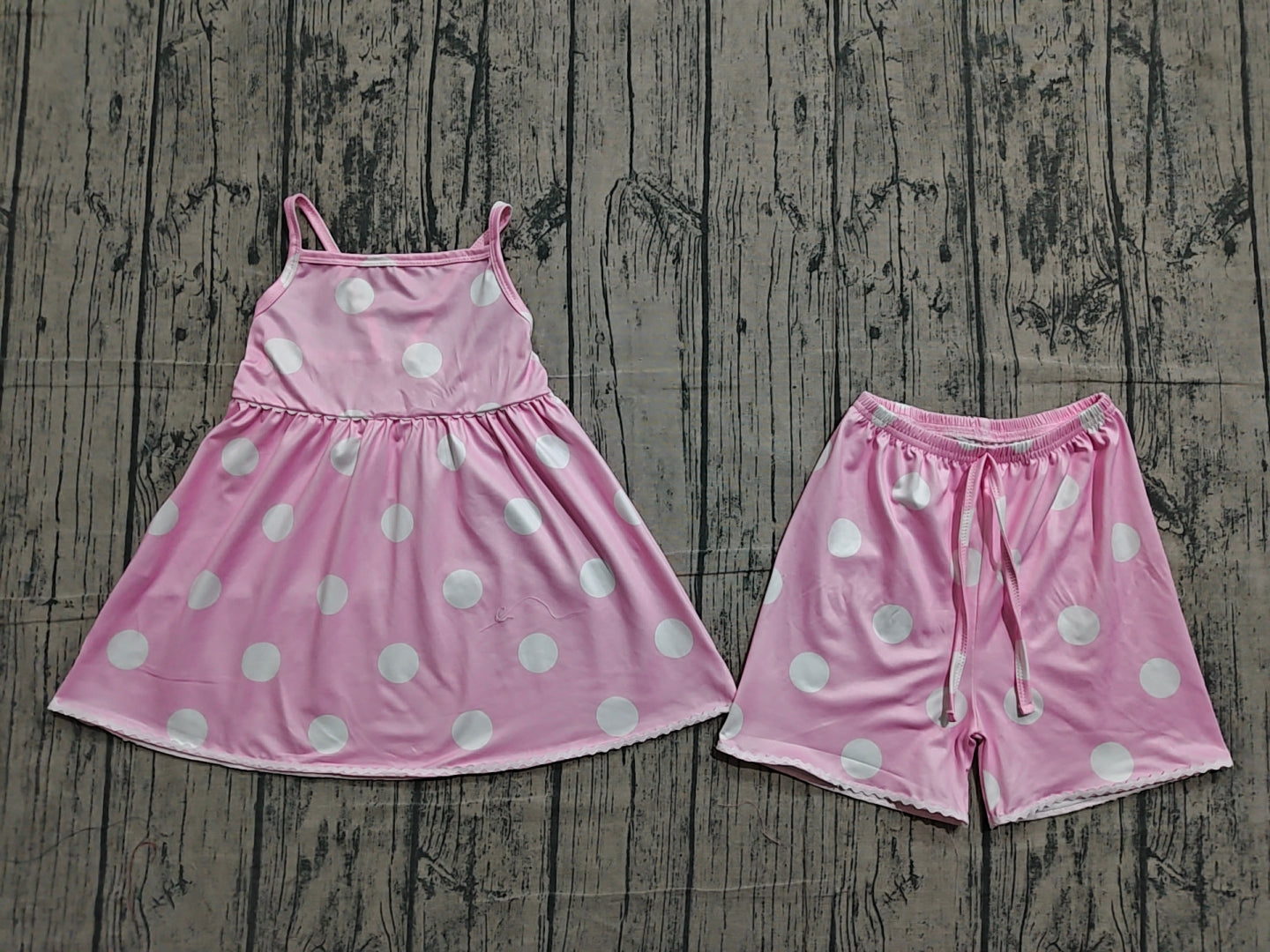 Baby Girls Pink Polka Dot Strap Tunic Top With Shorts Outfit