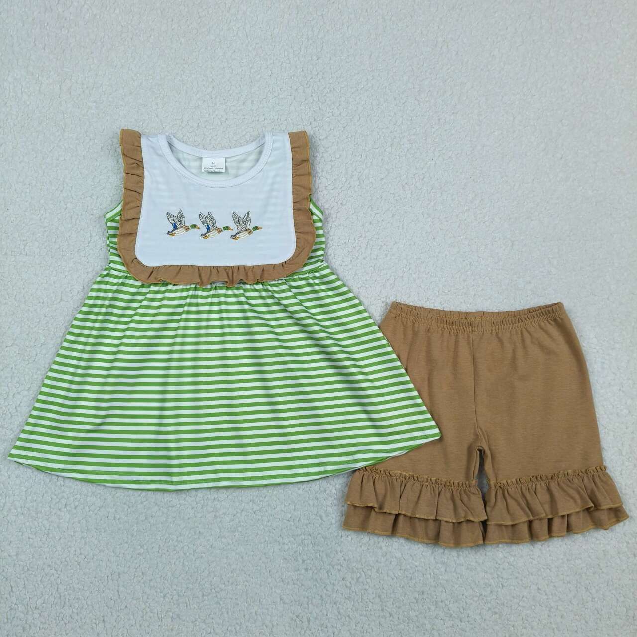 Mallard Embroidery Green Stripe Sibling Duck Matching Outfits