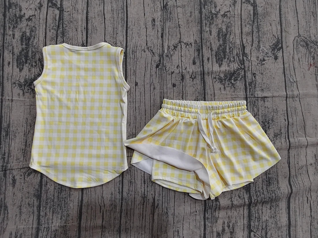 Baby Girls Yellow Checked Vests Top Short Yoga Active Clothes Set Preorder