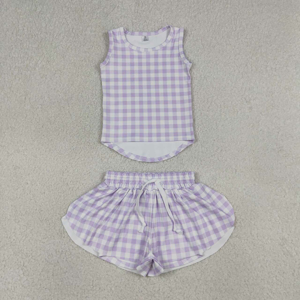 Baby Girls Violet Gingham Sleeveless Top Shors Active Outfit
