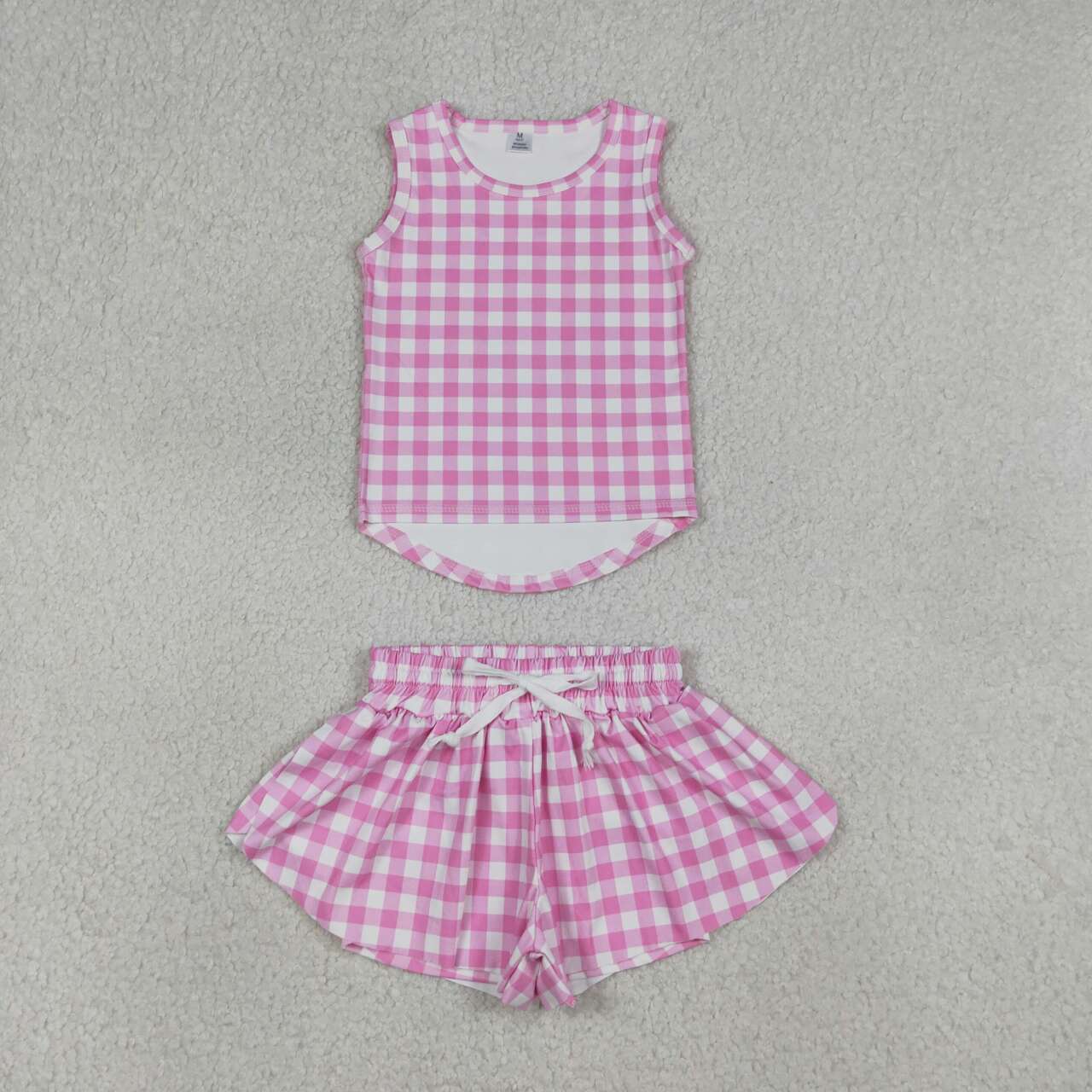 Baby Girls Pink Gingham Sleeveless Top Shors Active Outfit
