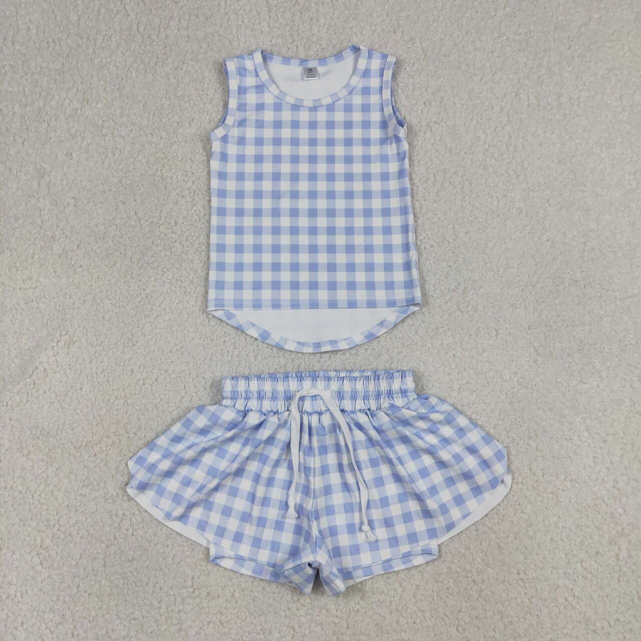 Baby Girls Blue Gingham Sleeveless Top Shors Active Outfit