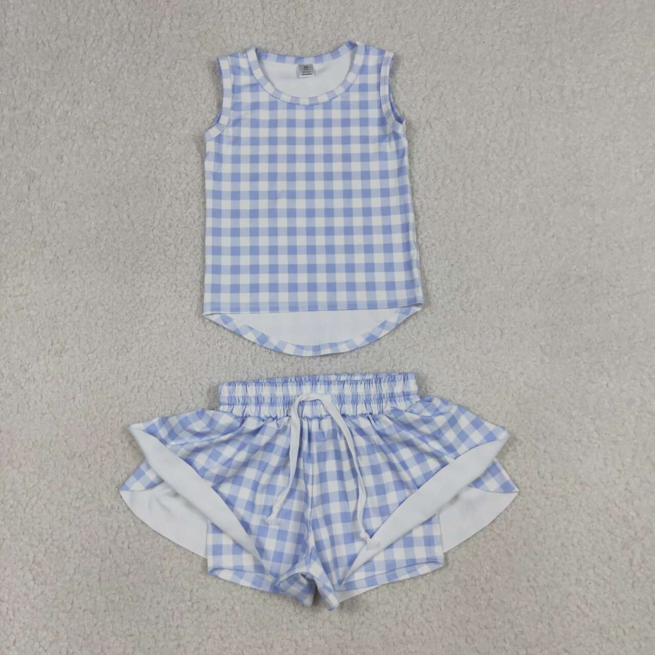Baby Girls Blue Gingham Sleeveless Top Shors Active Outfit