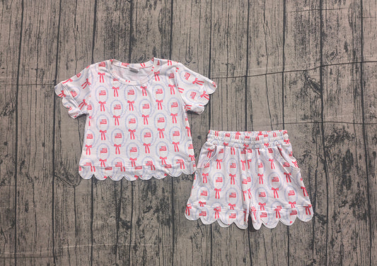 GSSO3552 Preorder Flag Bows Baby Girls 4th of July Scallop Clothes Set