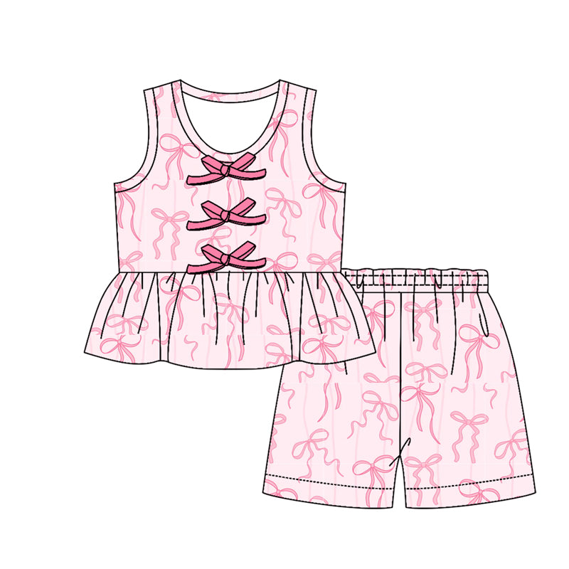 3.12 GSSO3588 Preorder Pink Bows Sleeveless Top Shorts Girls Summer Clothes Set