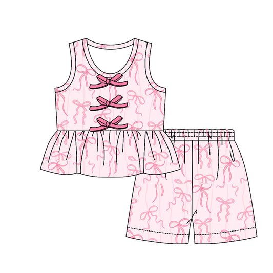 3.12 GSSO3588 Preorder Pink Bows Sleeveless Top Shorts Girls Summer Clothes Set