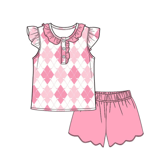 3.14 GSSO3598 Preorder Golf Top Pink Shorts Girls Summer Clothes Set