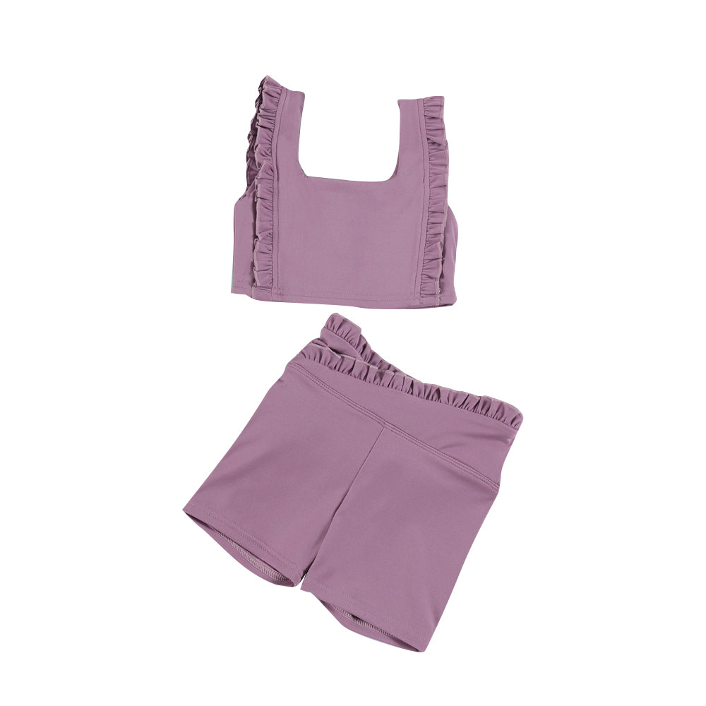 3.21 GSSO3622 Preorder Purple Tank Top Shorts Girls Summer Ruffle Yoga Clothes Set