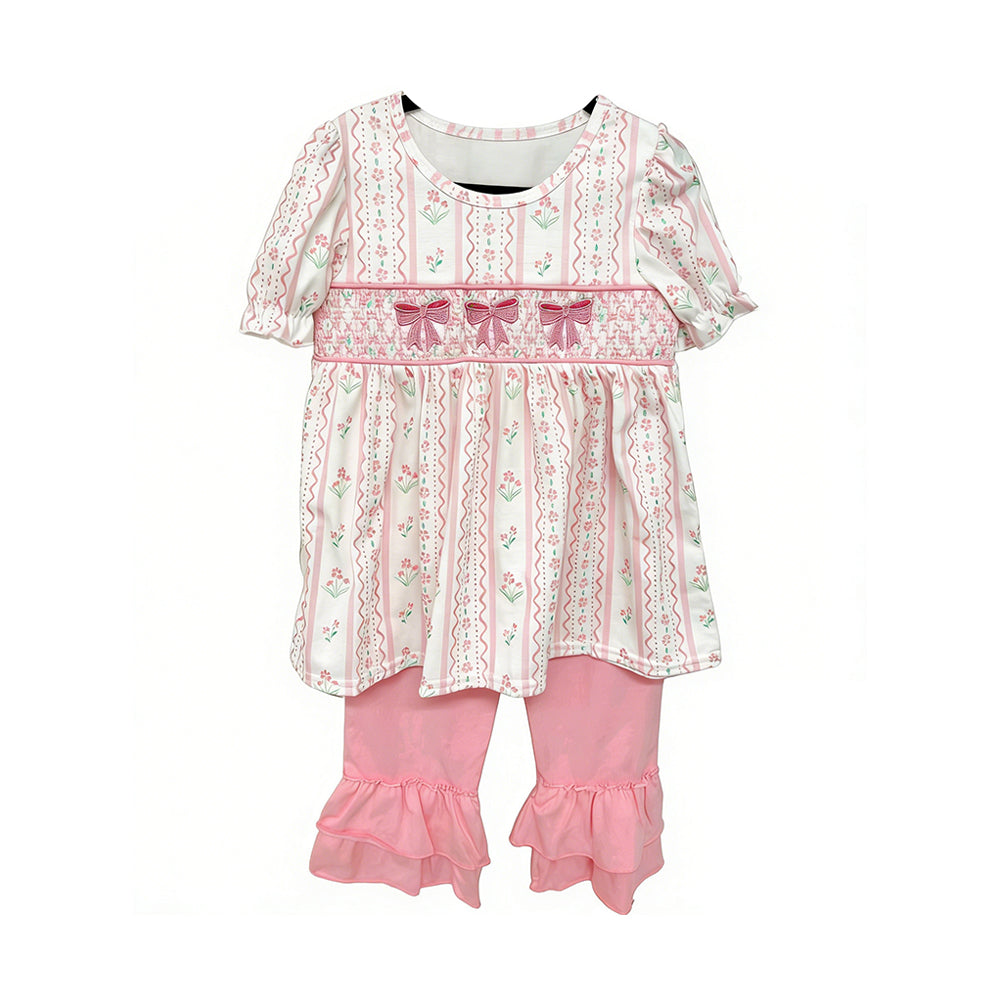 3.23 Baby Girls Pink Bow Short Sleeve Tunic Top with Pants Outfit Preorder