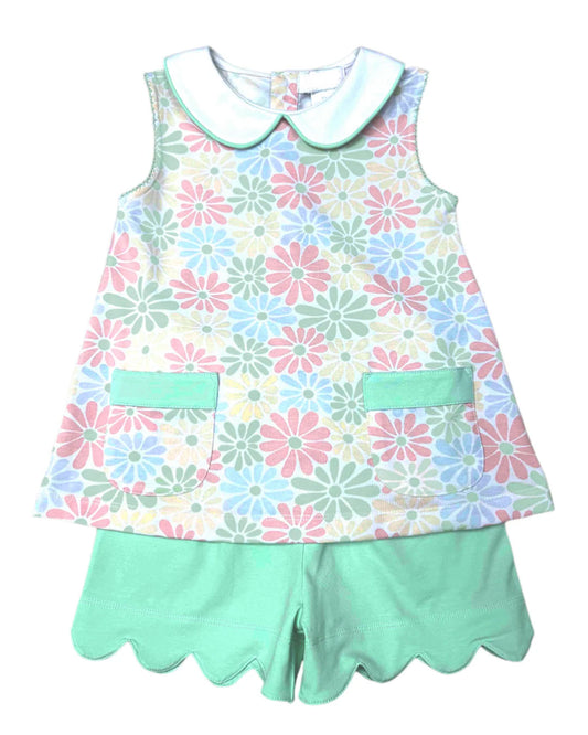 3.23  Baby Girls Daisy Flowers Top with Scalloped Outfit Preorder