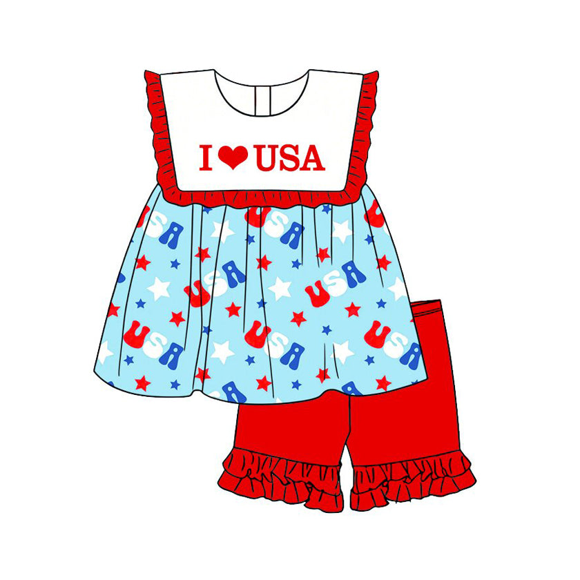 3.24  GSSO3637 I Love USA Girls July 4th Shorts Outfit Preorder