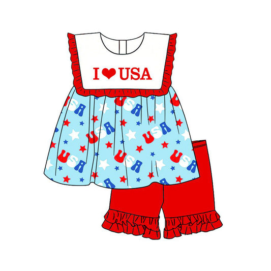 3.24  GSSO3637 I Love USA Girls July 4th Shorts Outfit Preorder