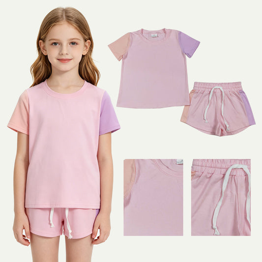 GSSO3638 Pink Patchwork Baby Girls Cotton Clothes Set