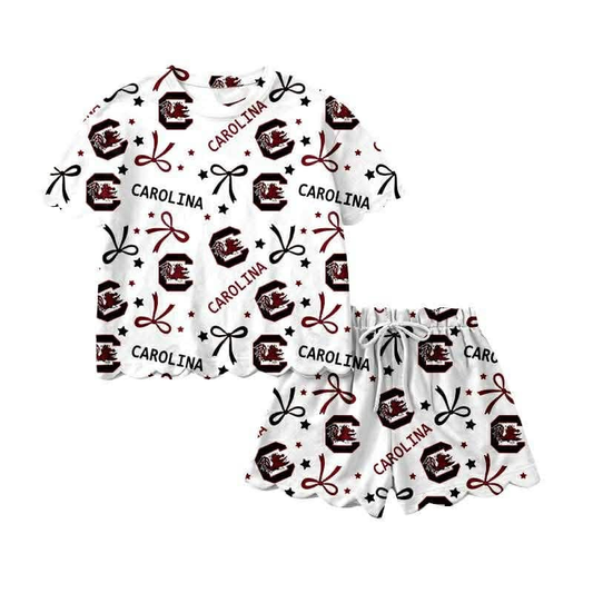 3.25 Baby Girls Caroltna Bows Top Short Scallop Team Clothes Sets Preorder